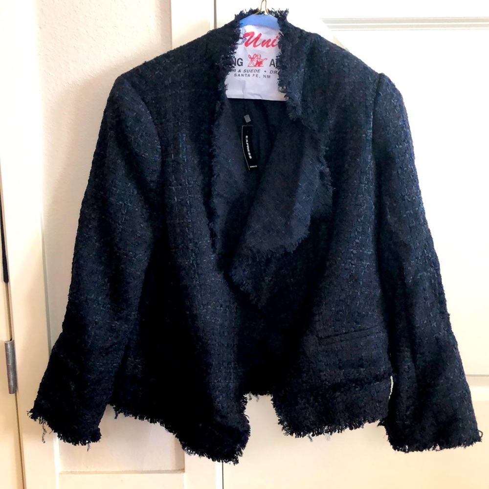 Express draped boucle navy blazer, NWT